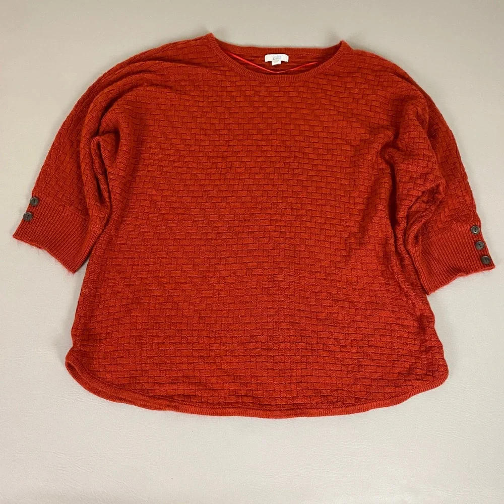 Croft & Barrow Sweater‎ Women's Plus 1X Orange Basket Weave 3/4 Sleeve Buttons *